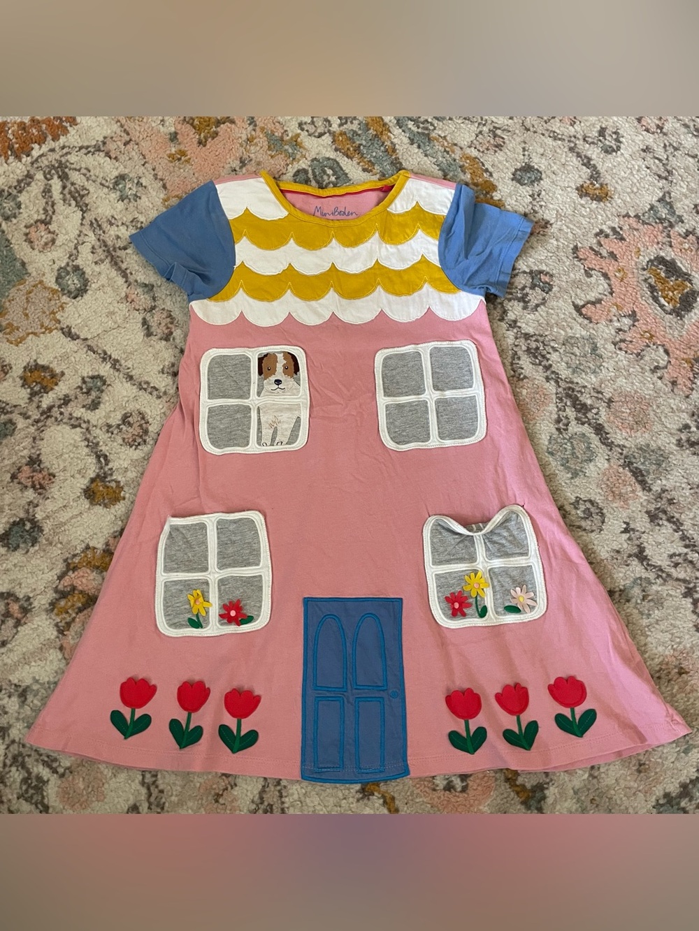 Mini Boden Sprouts House Short Sleeve Appliqué Dress HTF